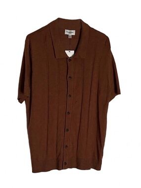 GOODFELLOW & CO. Vertical Ribbed Knit Collared Shirt, Men’s Size L, Brick Brown